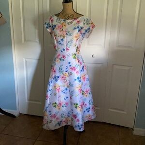 Watercolor Floral Print Midi Dress